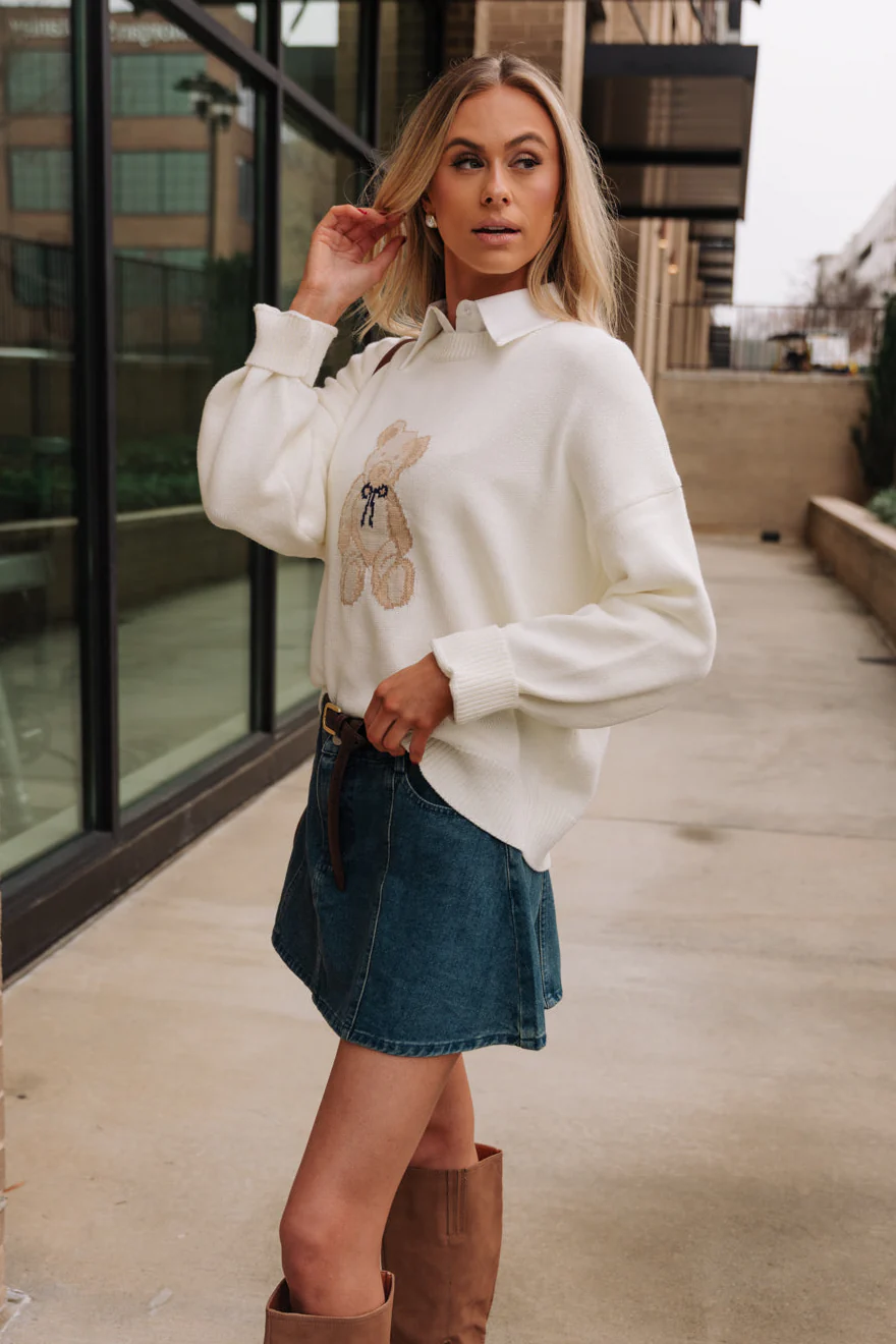 Arya White Teddy Bear Knit Sweater - Image 4
