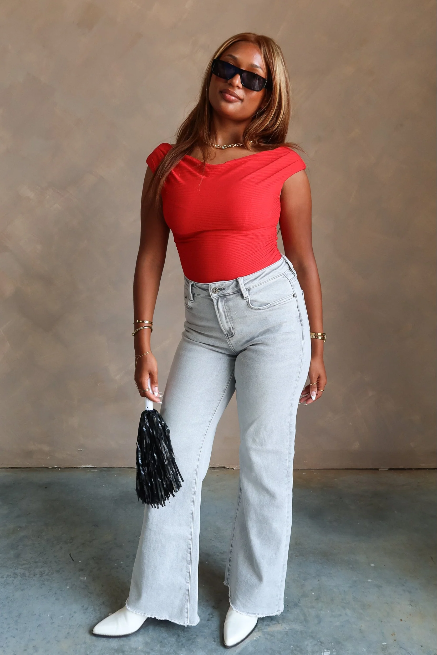 Ashleigh Red Cowl Neck Ruched Tank Top - Image 2