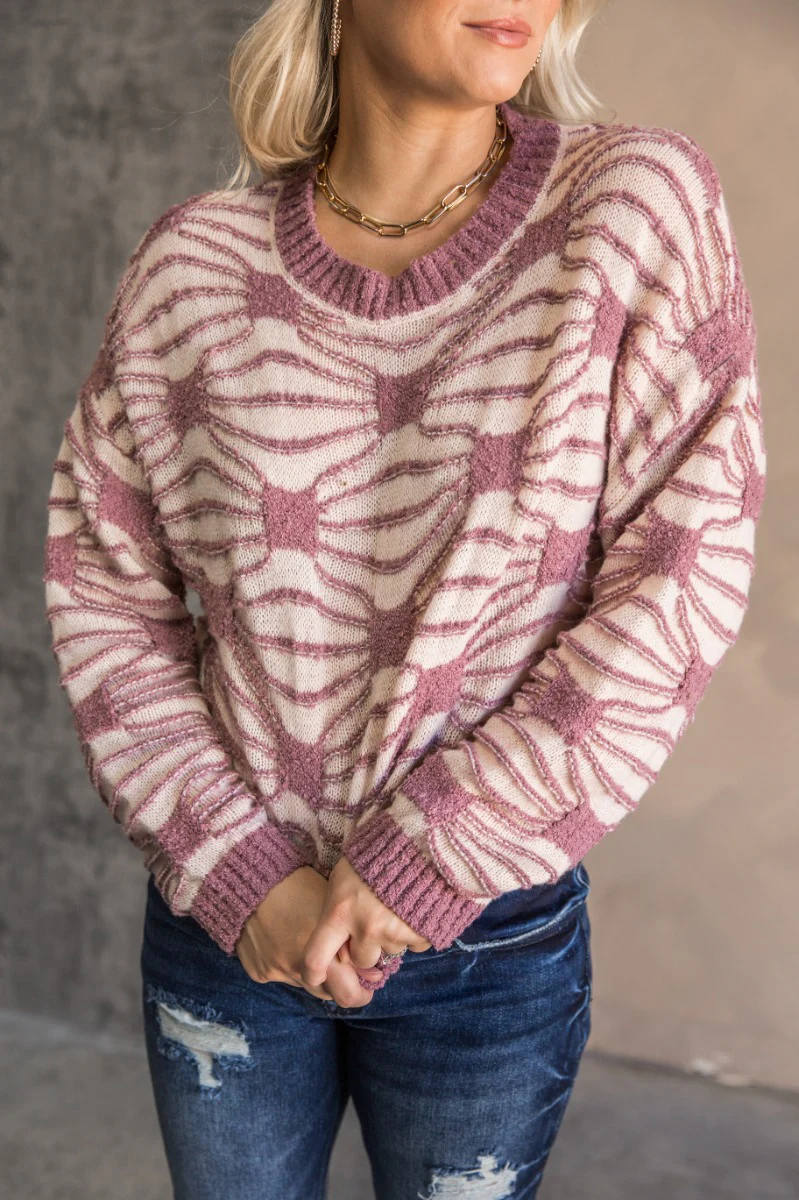 Marley Lilac & Cream Patterned Sweater - Image 3