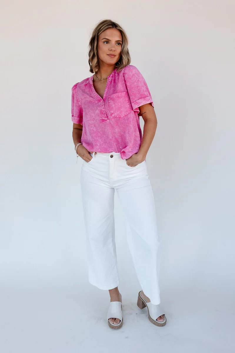 Ashlyn Washed Pink Short Sleeve Top - Image 2