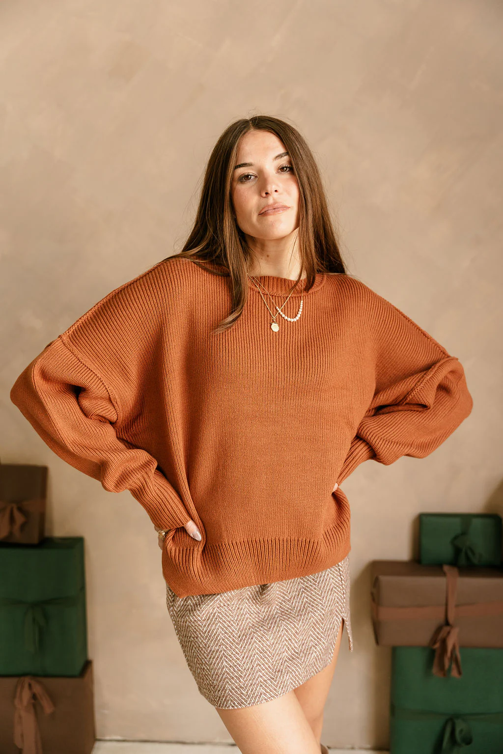 Aspen Brown Ribbed Knit Sweater - Image 3