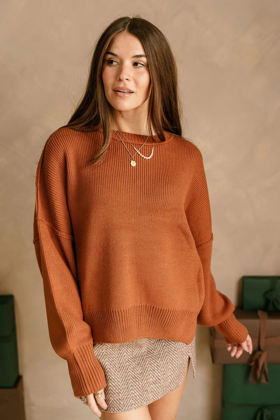 Aspen Brown Ribbed Knit Sweater - Image 4