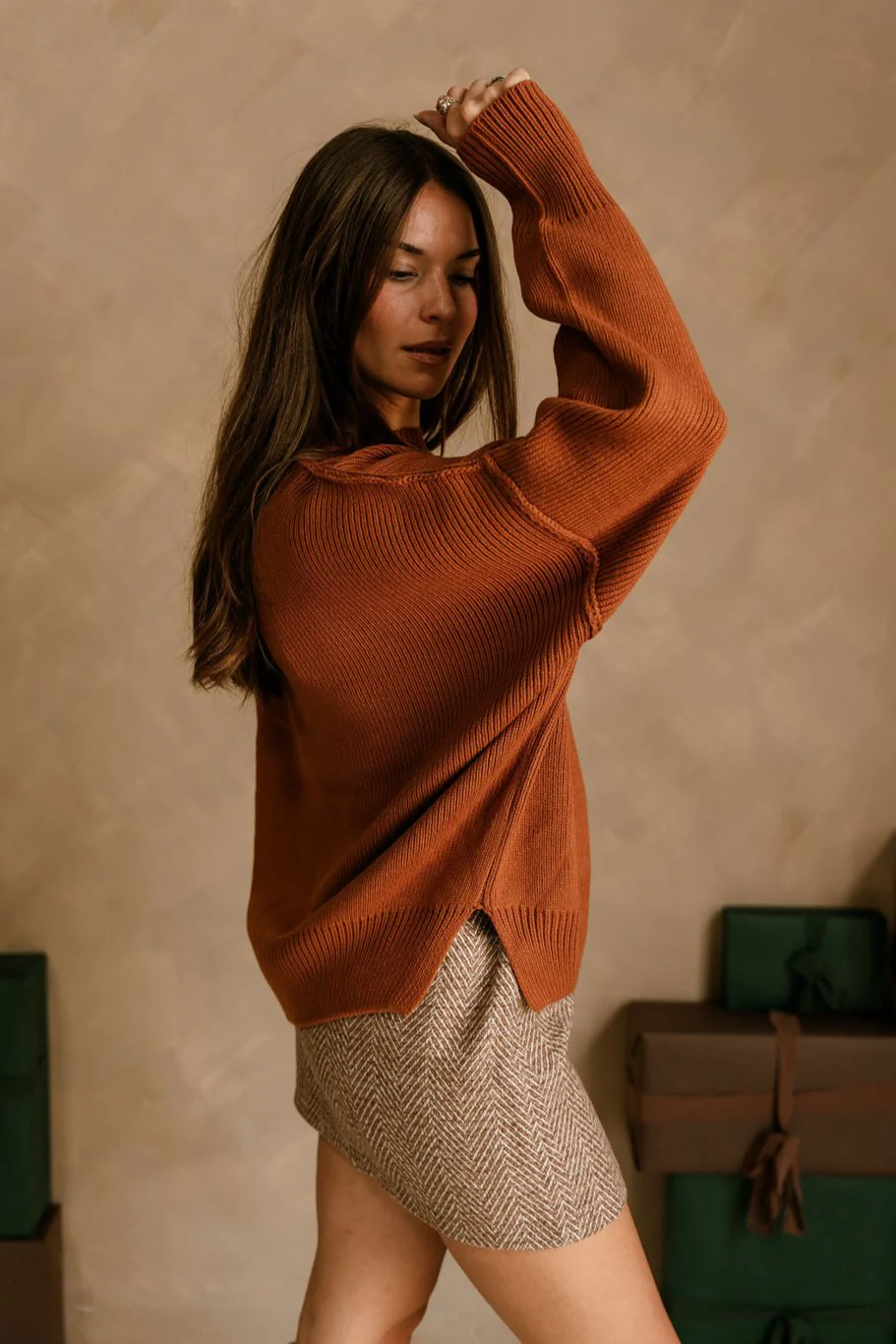 Aspen Brown Ribbed Knit Sweater - Image 5