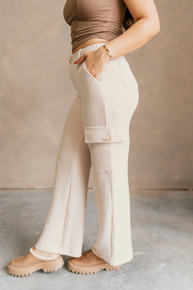 Aspen Cream Soft Cargo Flare Pants