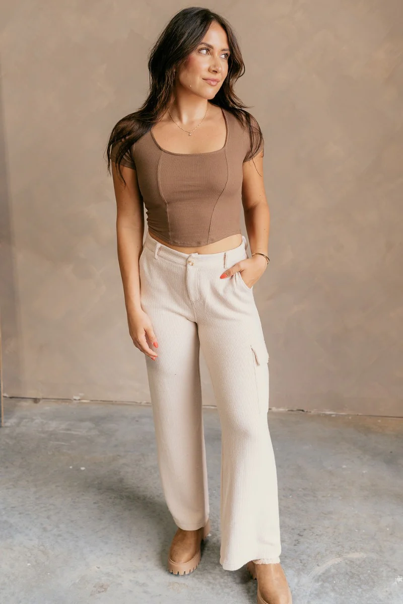 Aspen Cream Soft Cargo Flare Pants - Image 2