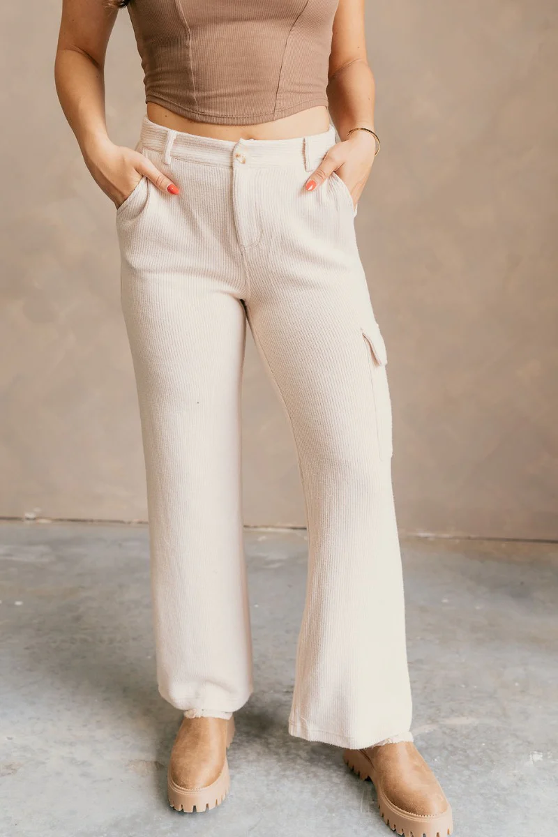 Aspen Cream Soft Cargo Flare Pants - Image 3