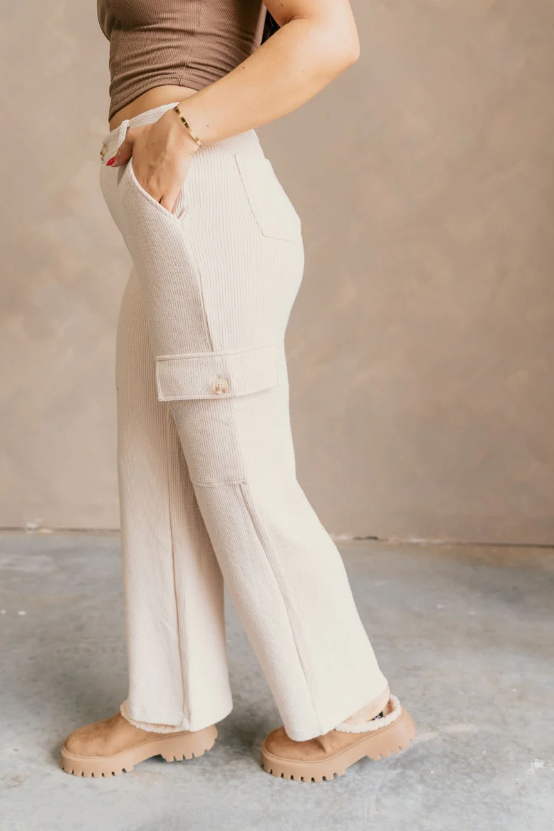 Aspen Cream Soft Cargo Flare Pants - Image 4