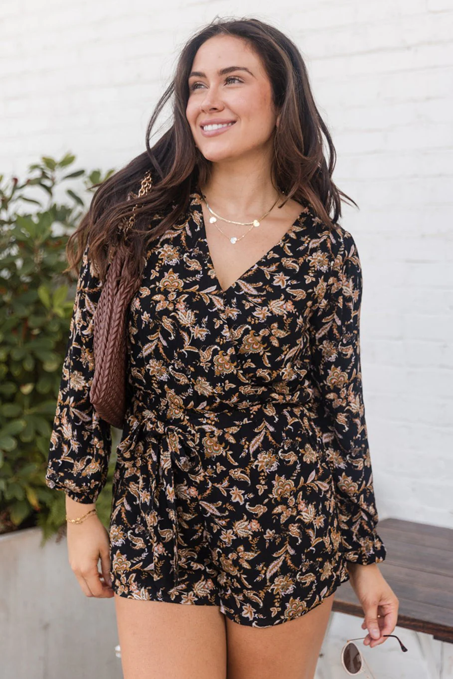 Athena Black & Brown Paisley Tie Romper - Image 2