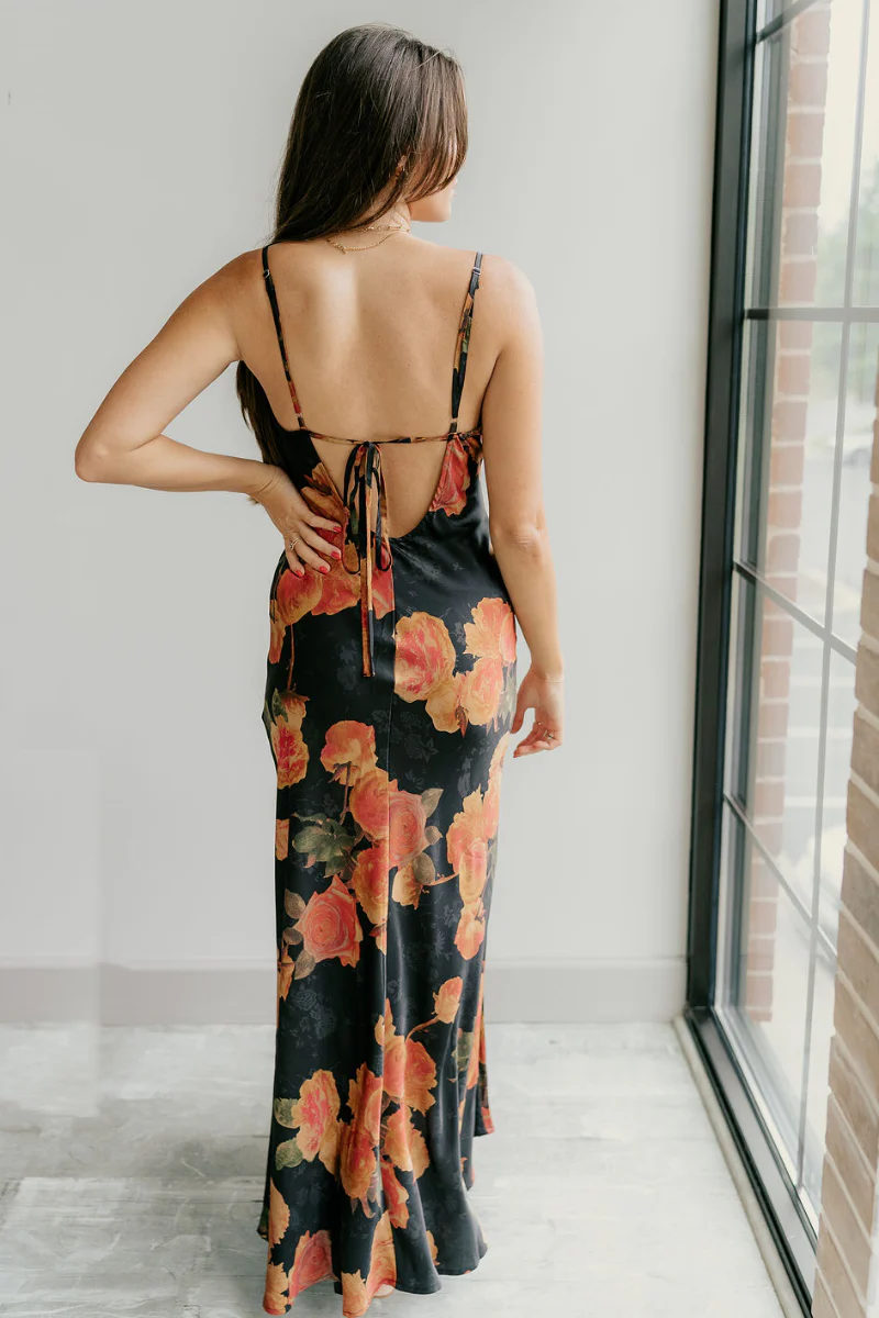 Athena Black Multi Floral Slit Maxi Dress - Image 9