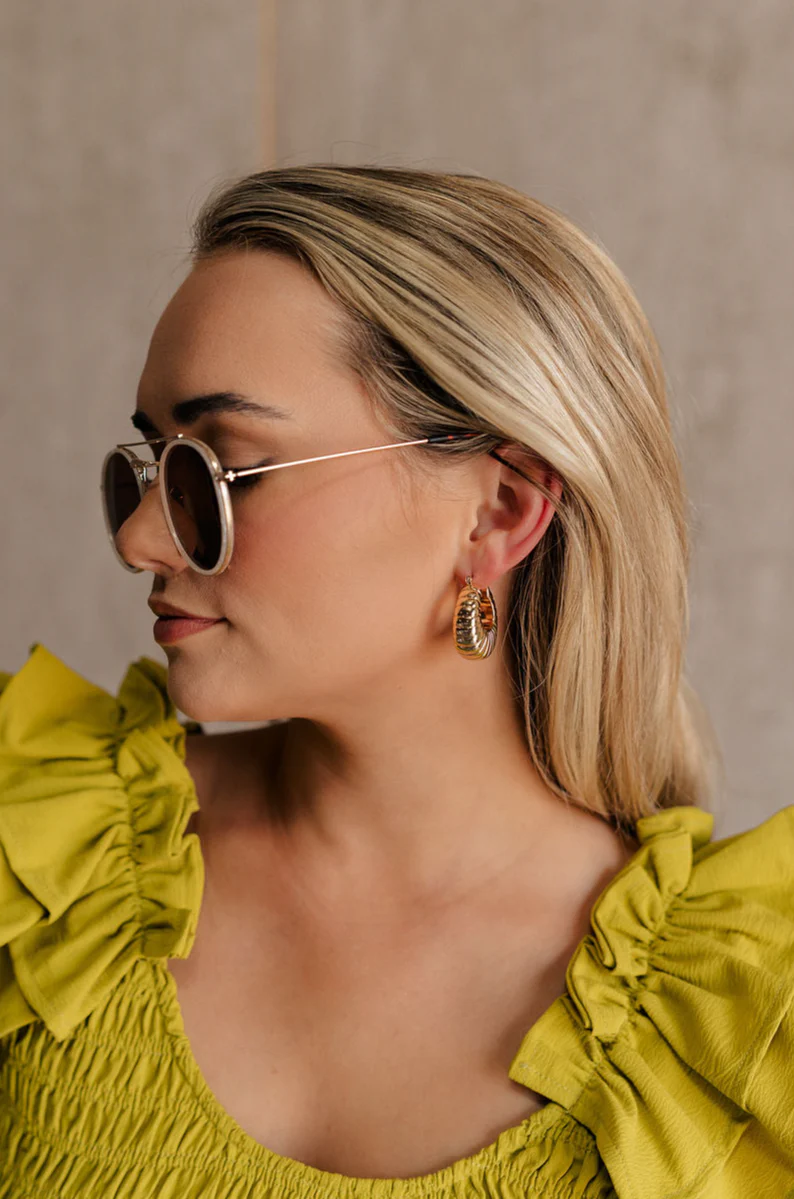 Athena Gold Ribbed Scooped Hoop Earring