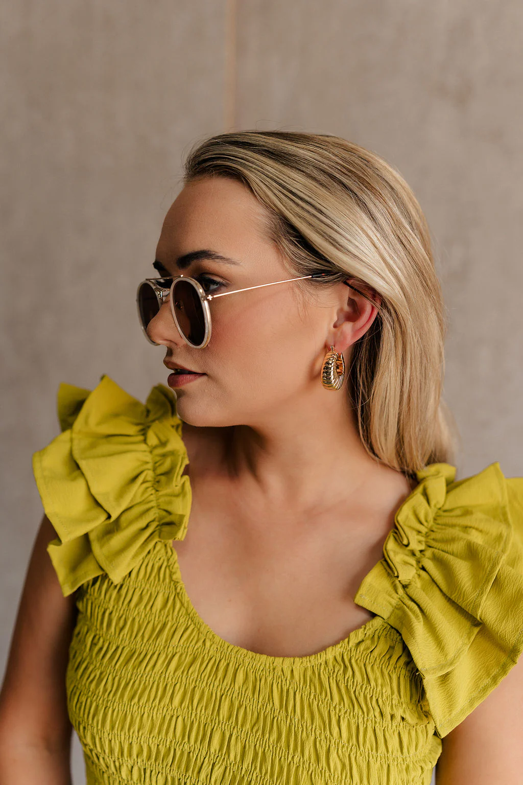 Athena Gold Ribbed Scooped Hoop Earring - Image 2