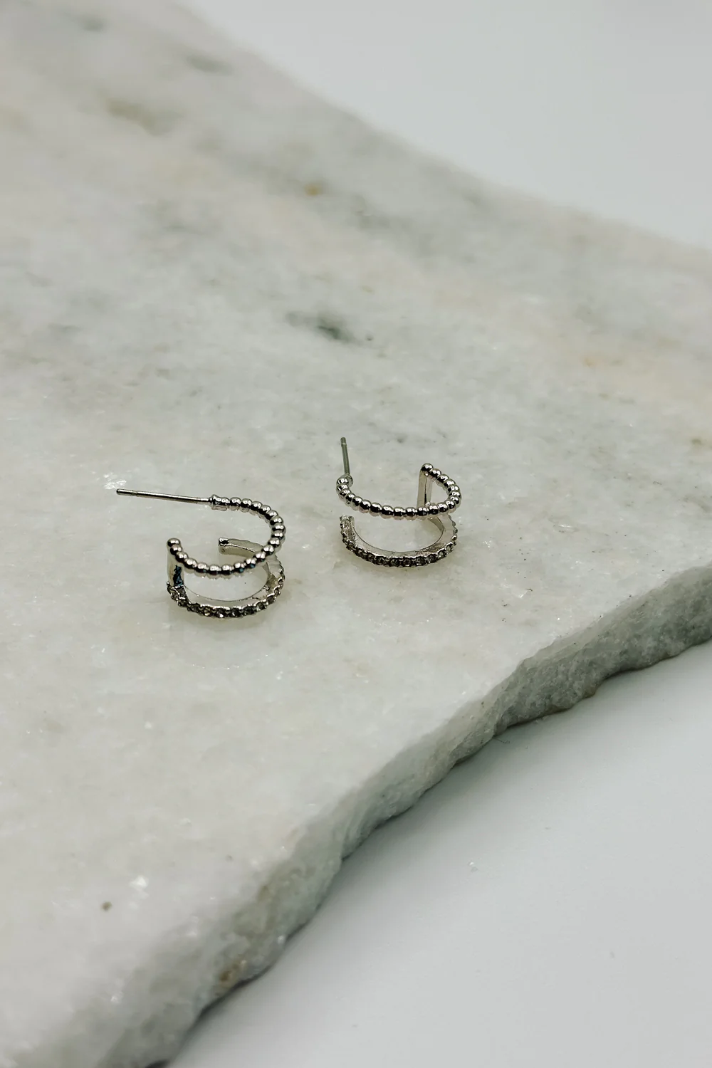 Athena Silver Mini Beads & Rhinestone Huggie Earring - Image 2