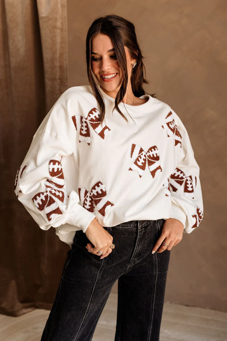Aubrey Football Sherpa Bow Sweatshirt