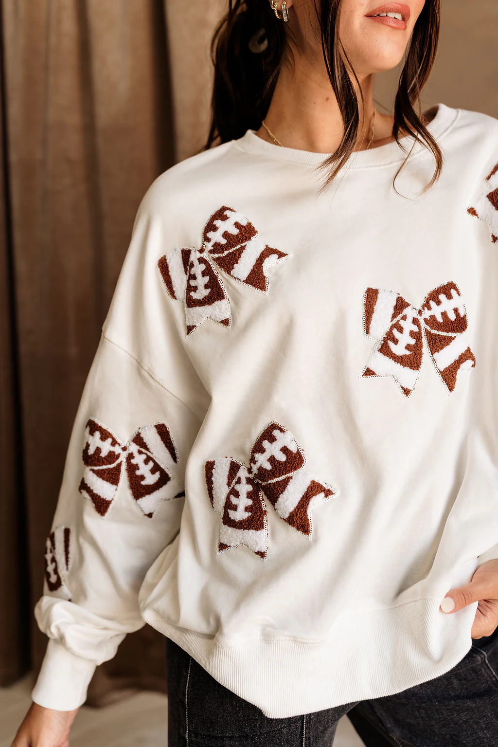 Aubrey Football Sherpa Bow Sweatshirt - Image 2