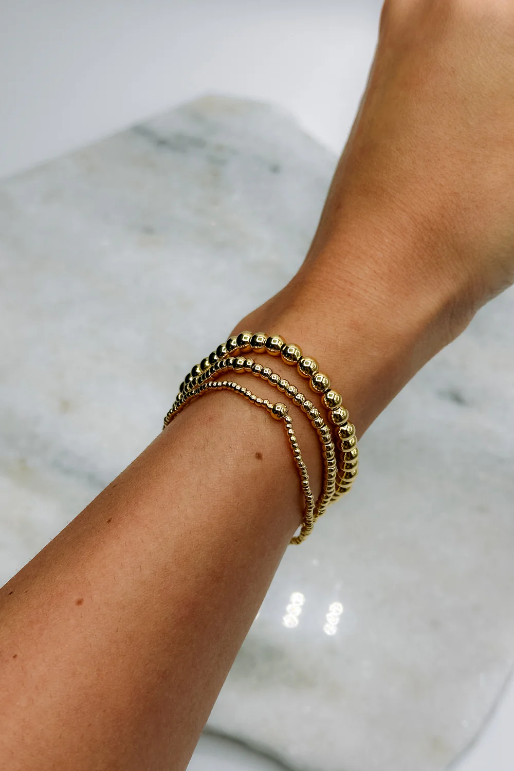 Aubrey Gold 4mm Beaded Water Resistant Bracelet - Image 4