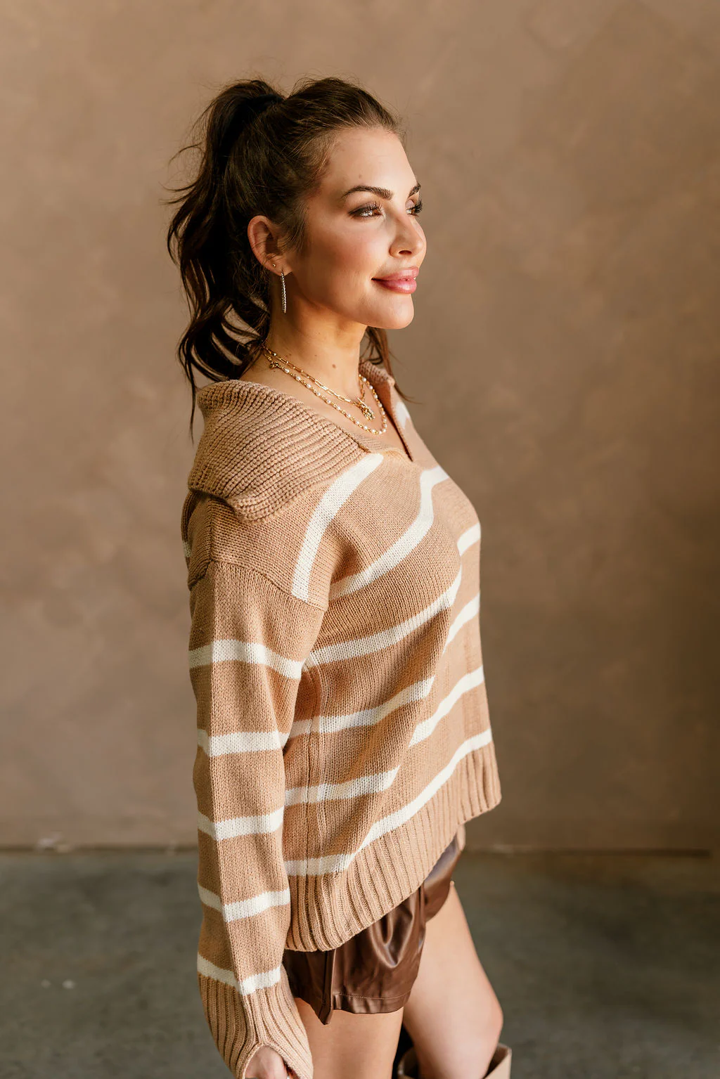 Audrey Cream & Latte Stripe Long Sleeve Sweater - Image 3