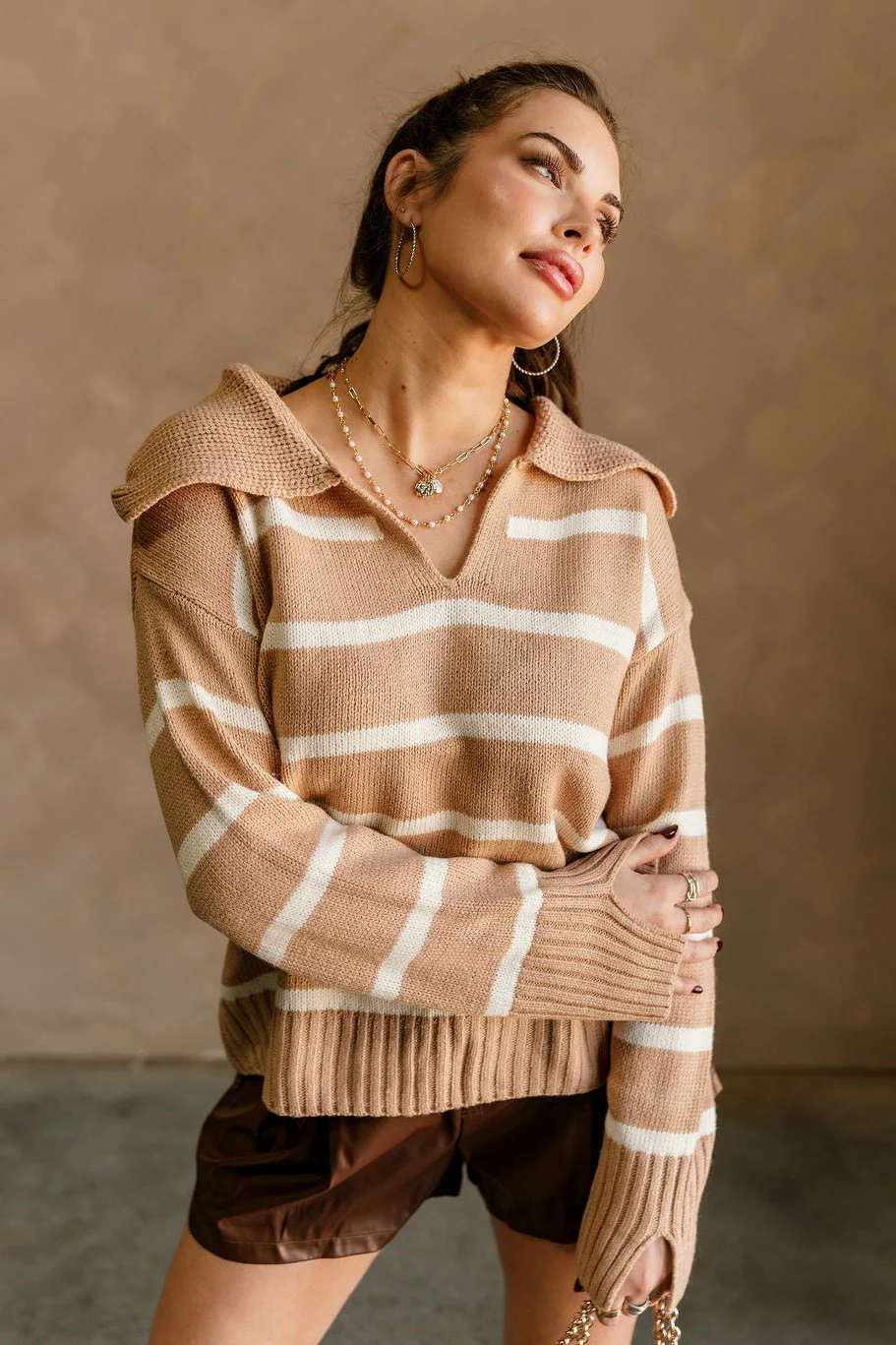 Audrey Cream & Latte Stripe Long Sleeve Sweater - Image 5