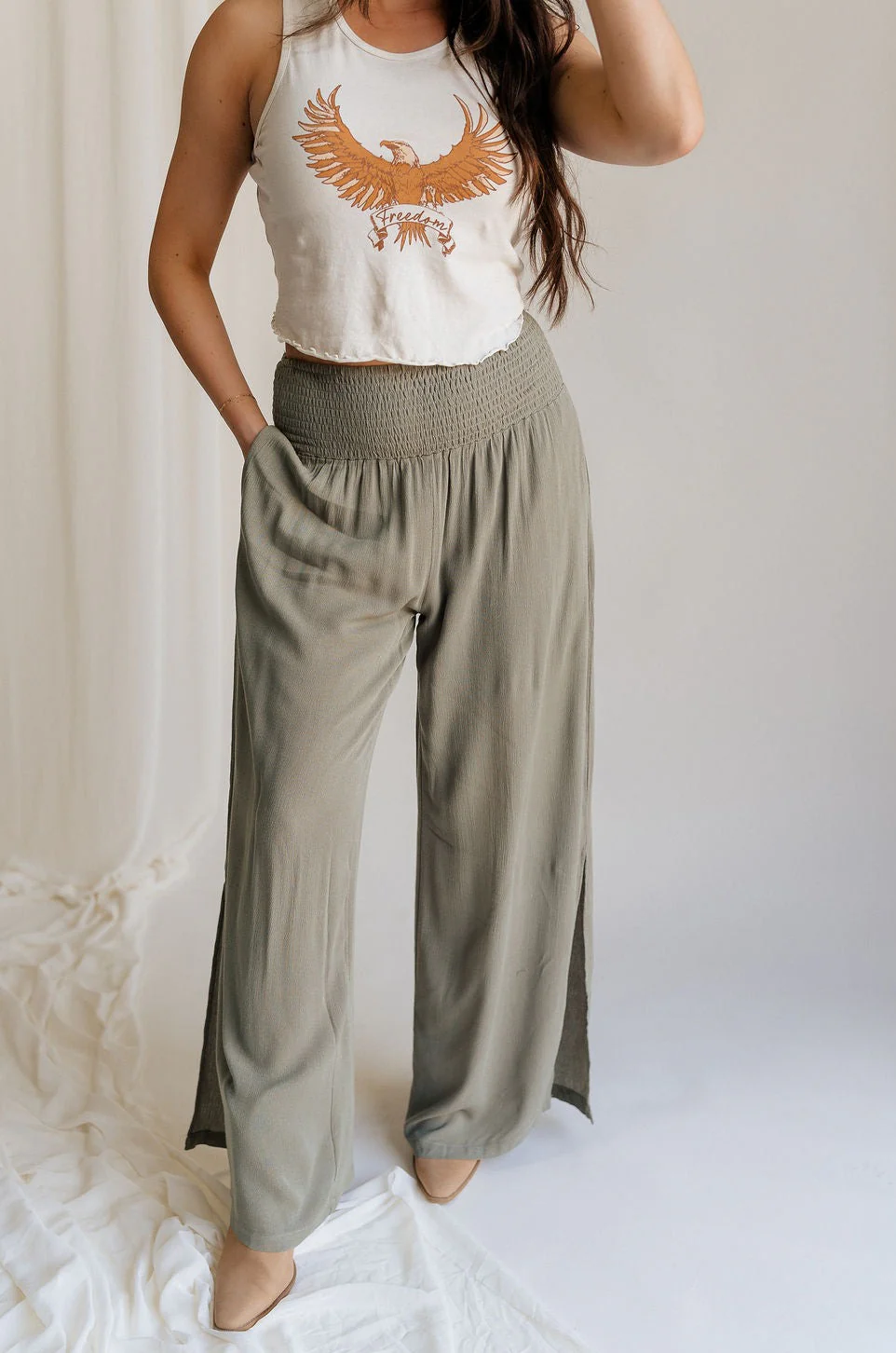 Audrey Olive Green Wide Leg Pants