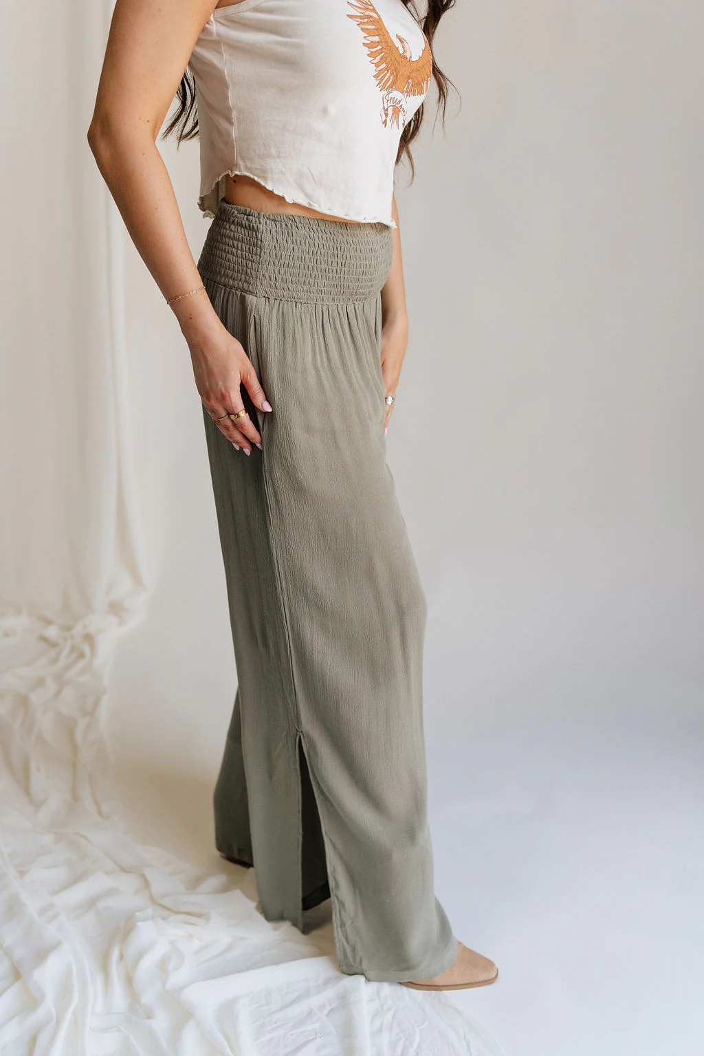 Audrey Olive Green Wide Leg Pants - Image 4