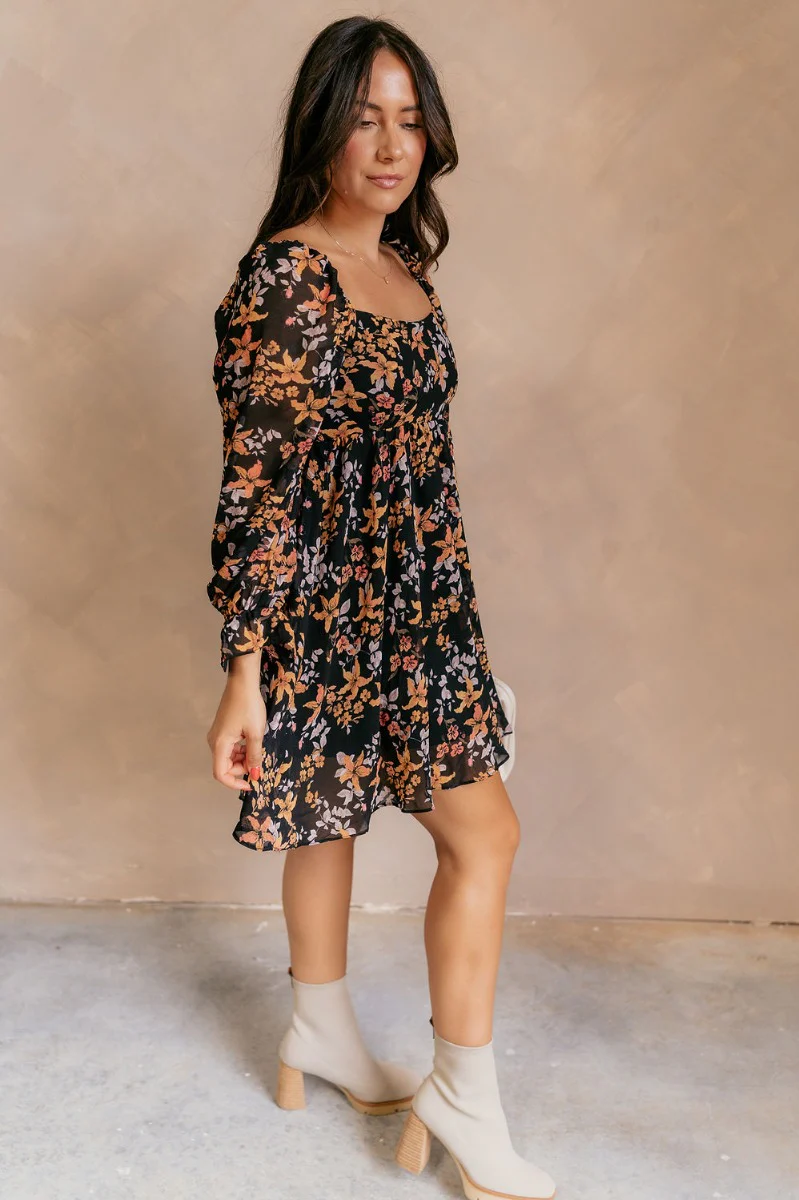 Aurora Black Multi Floral Long Sleeve Mini Dress - Image 5