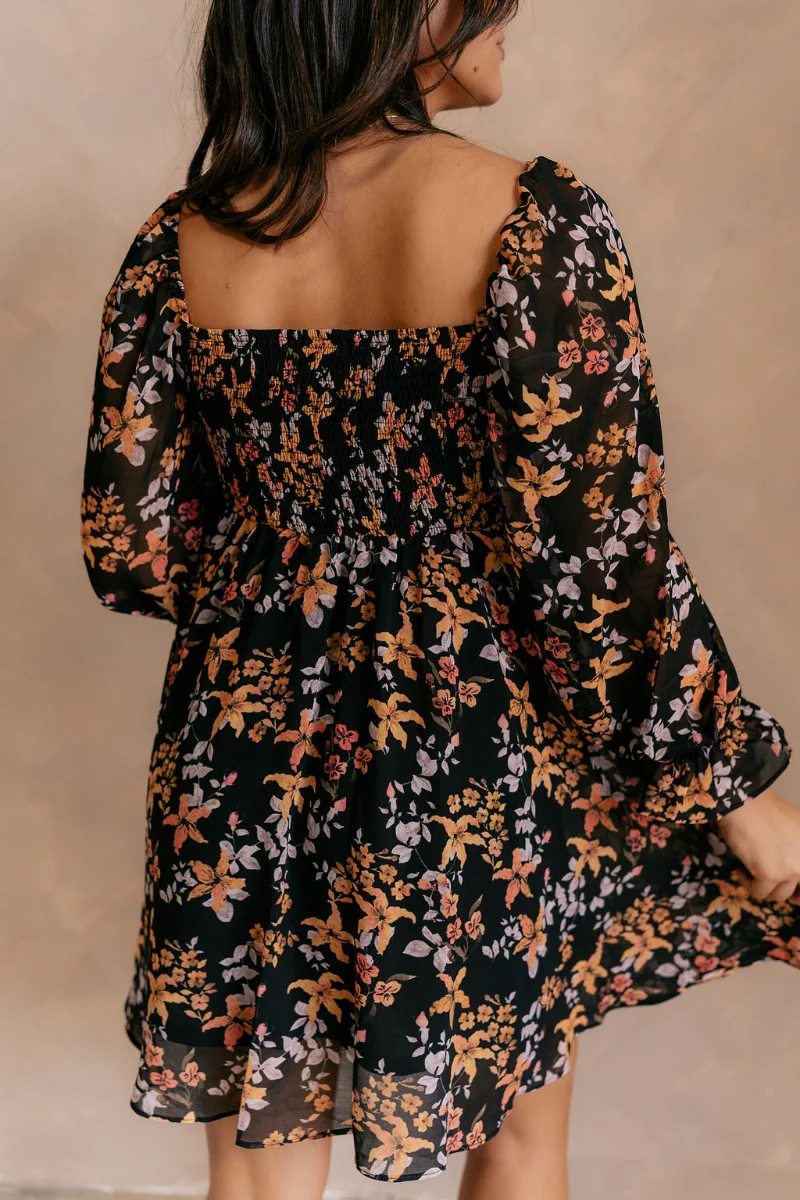 Aurora Black Multi Floral Long Sleeve Mini Dress - Image 7