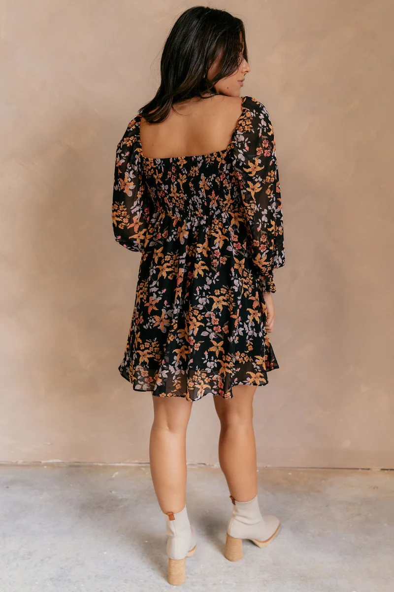 Aurora Black Multi Floral Long Sleeve Mini Dress - Image 9