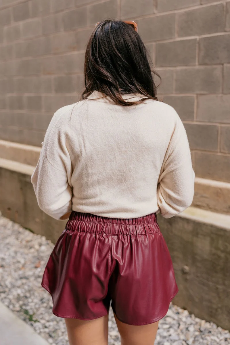 Aurora Burgundy Faux Leather Ruffle Skort - Image 5