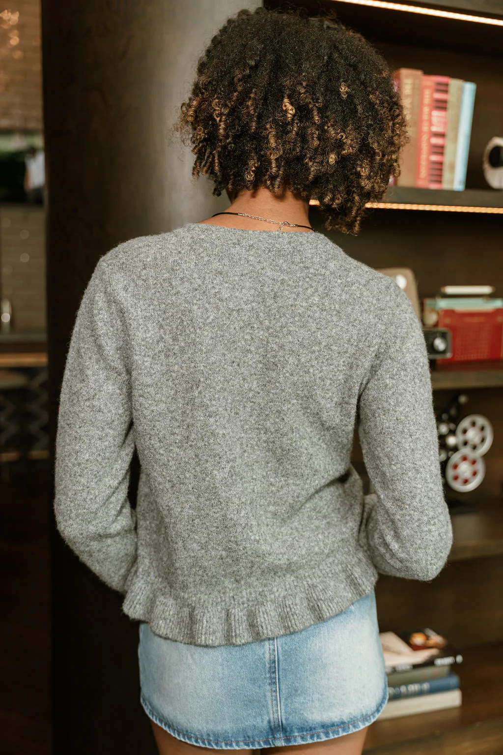 Aurora Grey Ruffle Long Sleeve Cardigan - Image 7