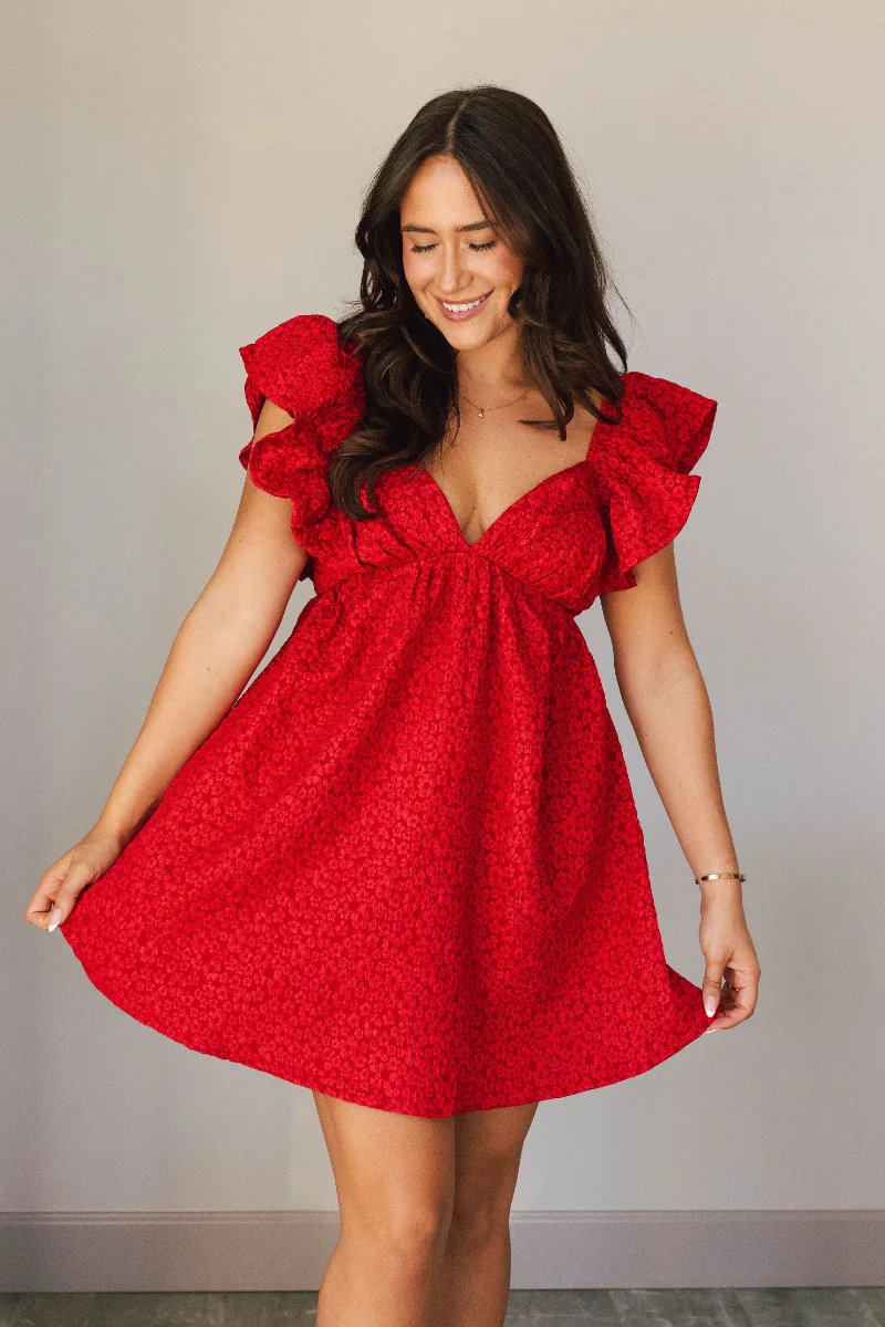 Aurora Red Floral Ruffle Mini Dress - Image 5