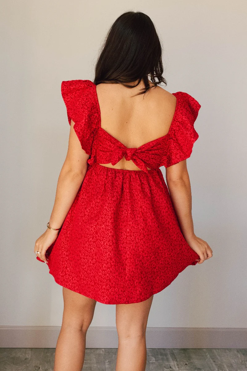 Aurora Red Floral Ruffle Mini Dress - Image 8