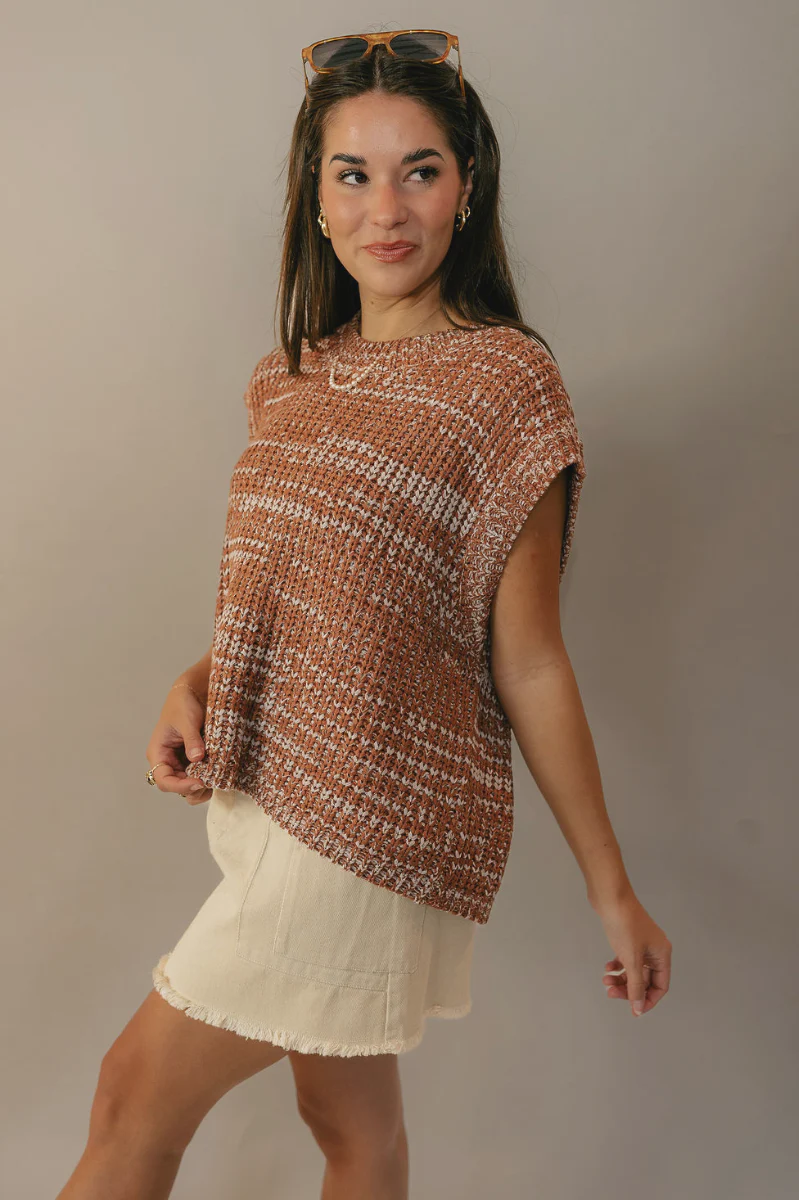 Autumn Rust & White Knit Sleeveless Sweater