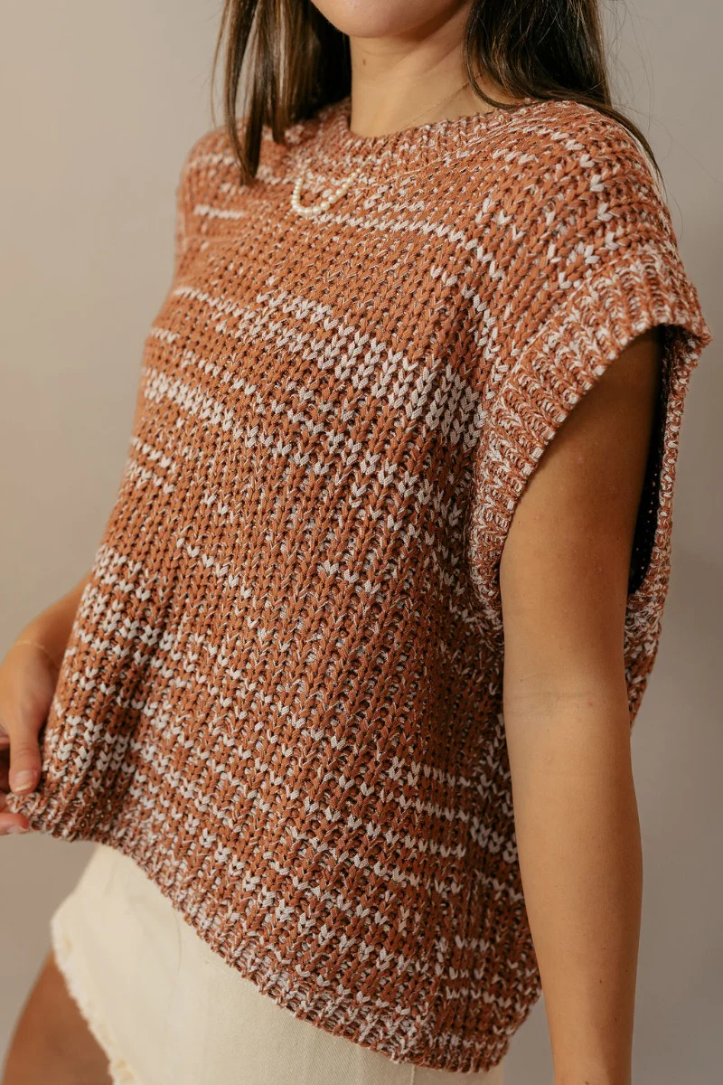 Autumn Rust & White Knit Sleeveless Sweater - Image 5
