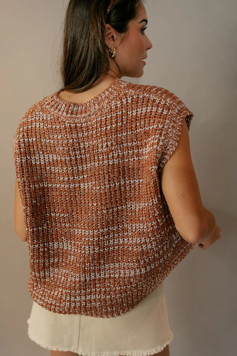 Autumn Rust & White Knit Sleeveless Sweater - Image 6