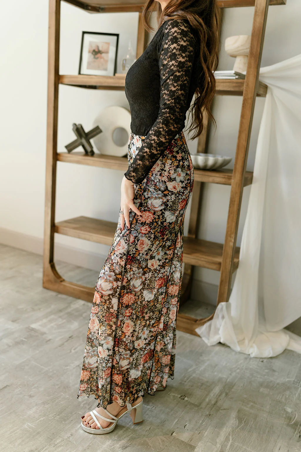 Ava Black Multi Floral Midi Skirt - Image 3