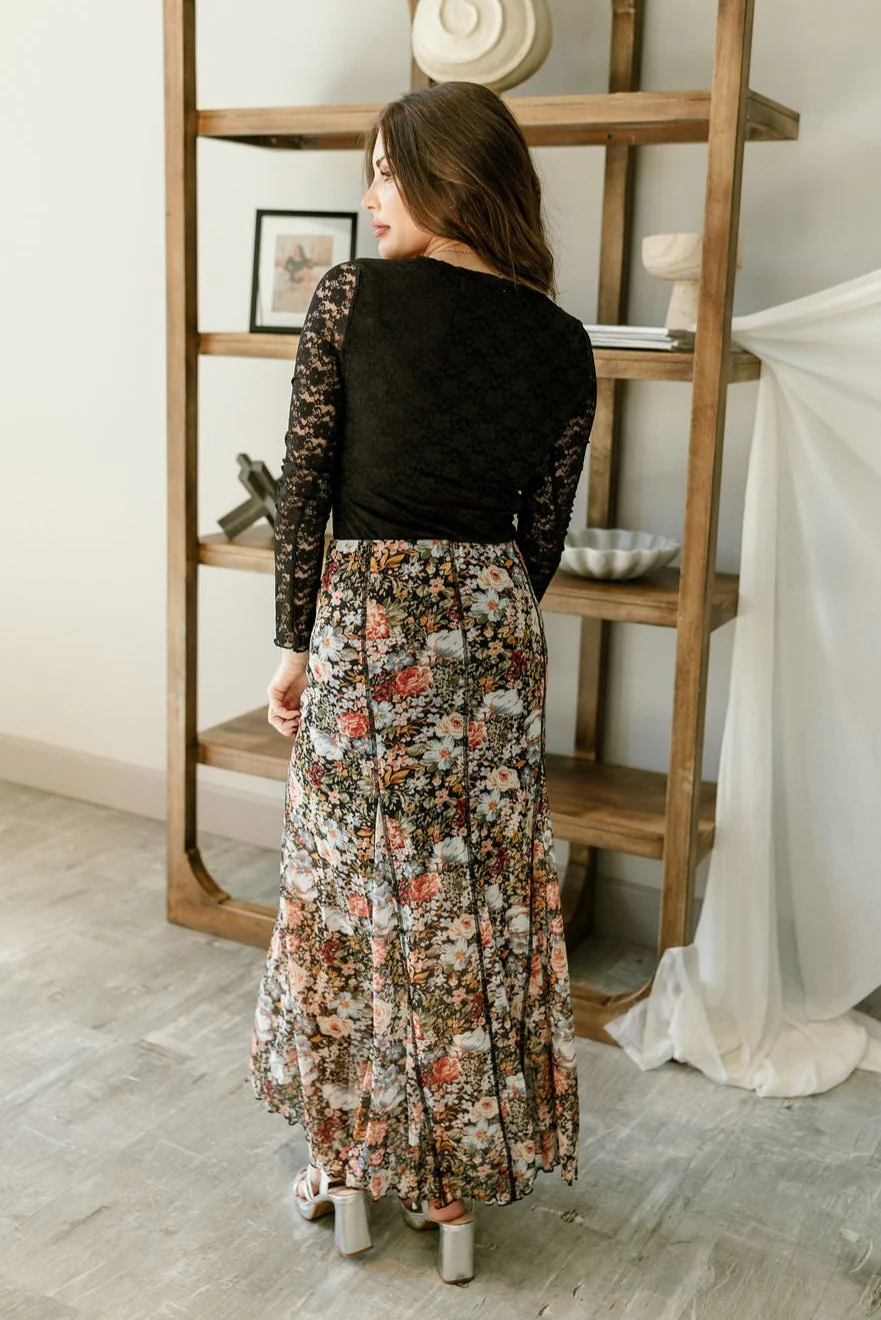 Ava Black Multi Floral Midi Skirt - Image 6