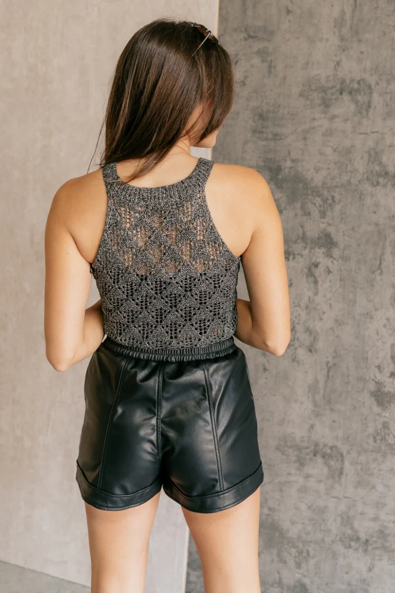 Ava Black & Silver Textured High Neck Tank - Image 4