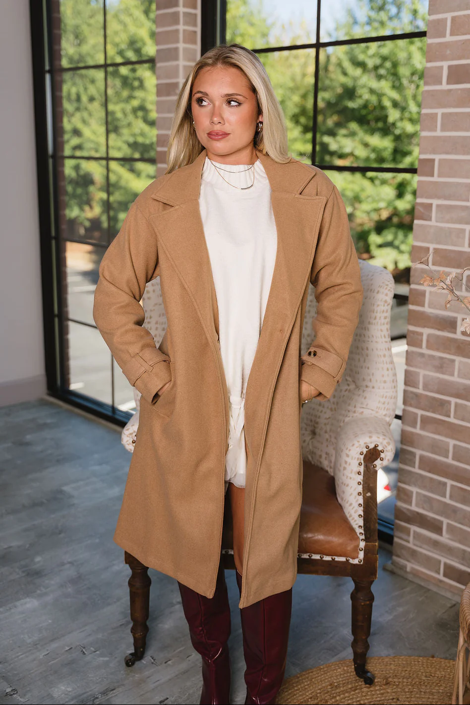 Ava Camel Button-Up Midi Coat - Image 2