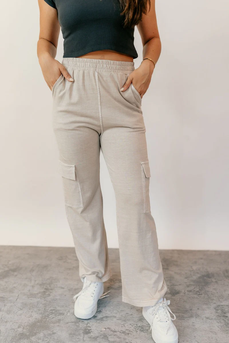 Ava Light Taupe Cargo Lounge Pants - Image 3