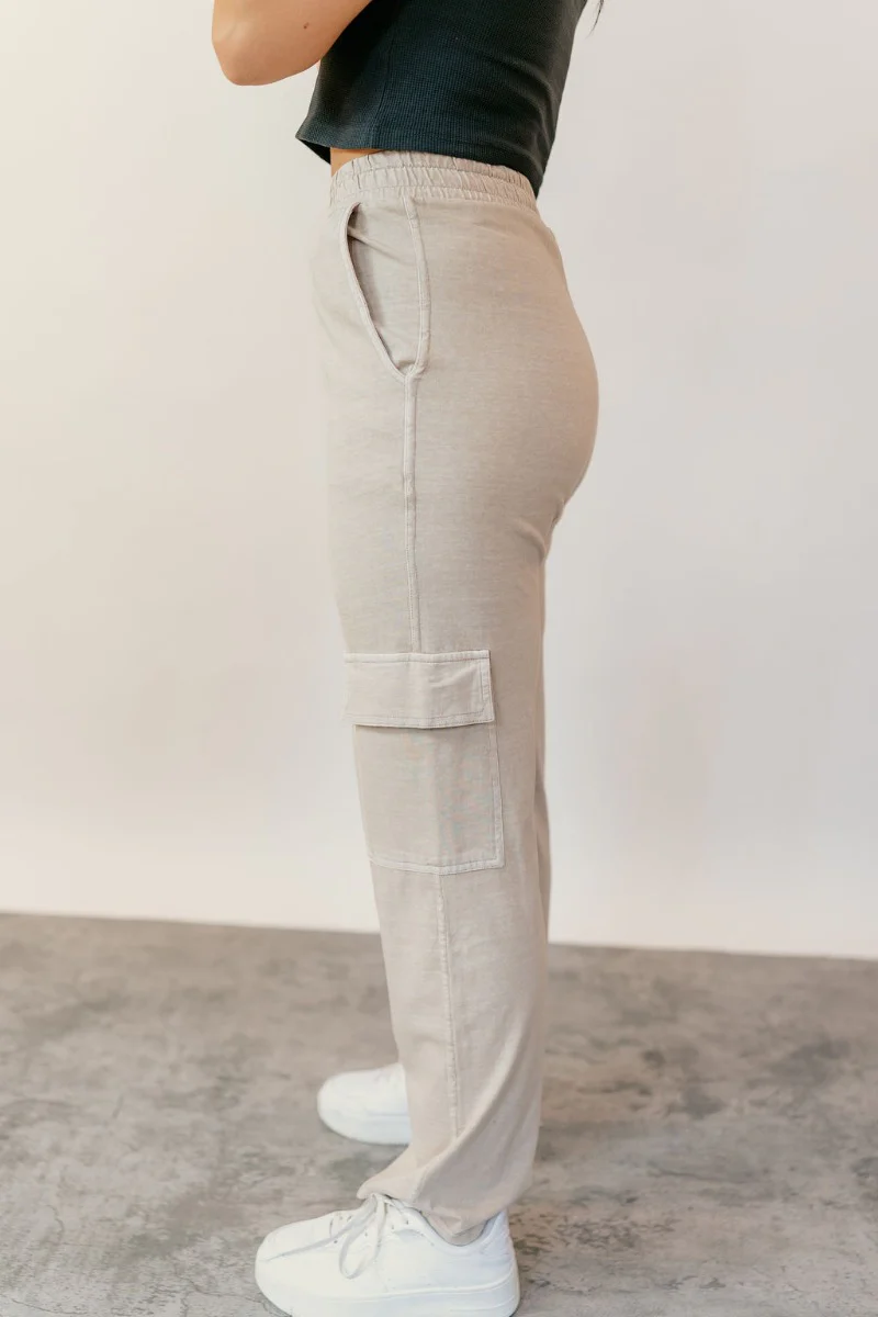Ava Light Taupe Cargo Lounge Pants - Image 4