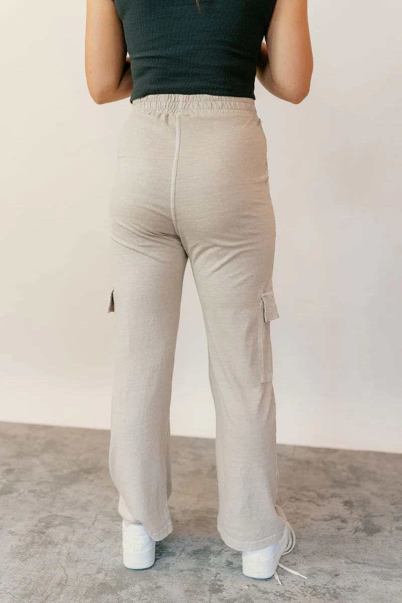Ava Light Taupe Cargo Lounge Pants - Image 5