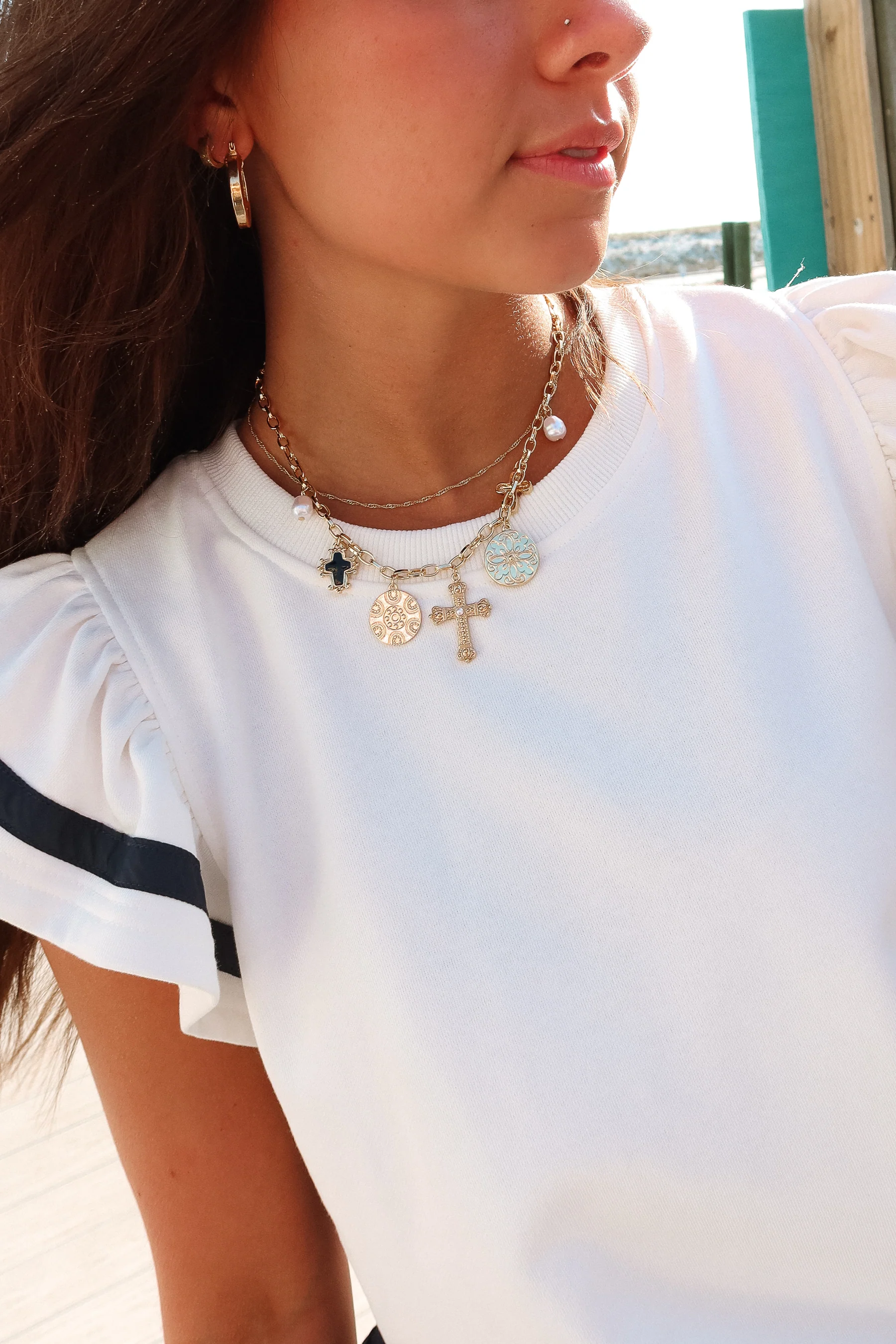 Ava Pearls & Crosses Medallion Necklace - Image 2