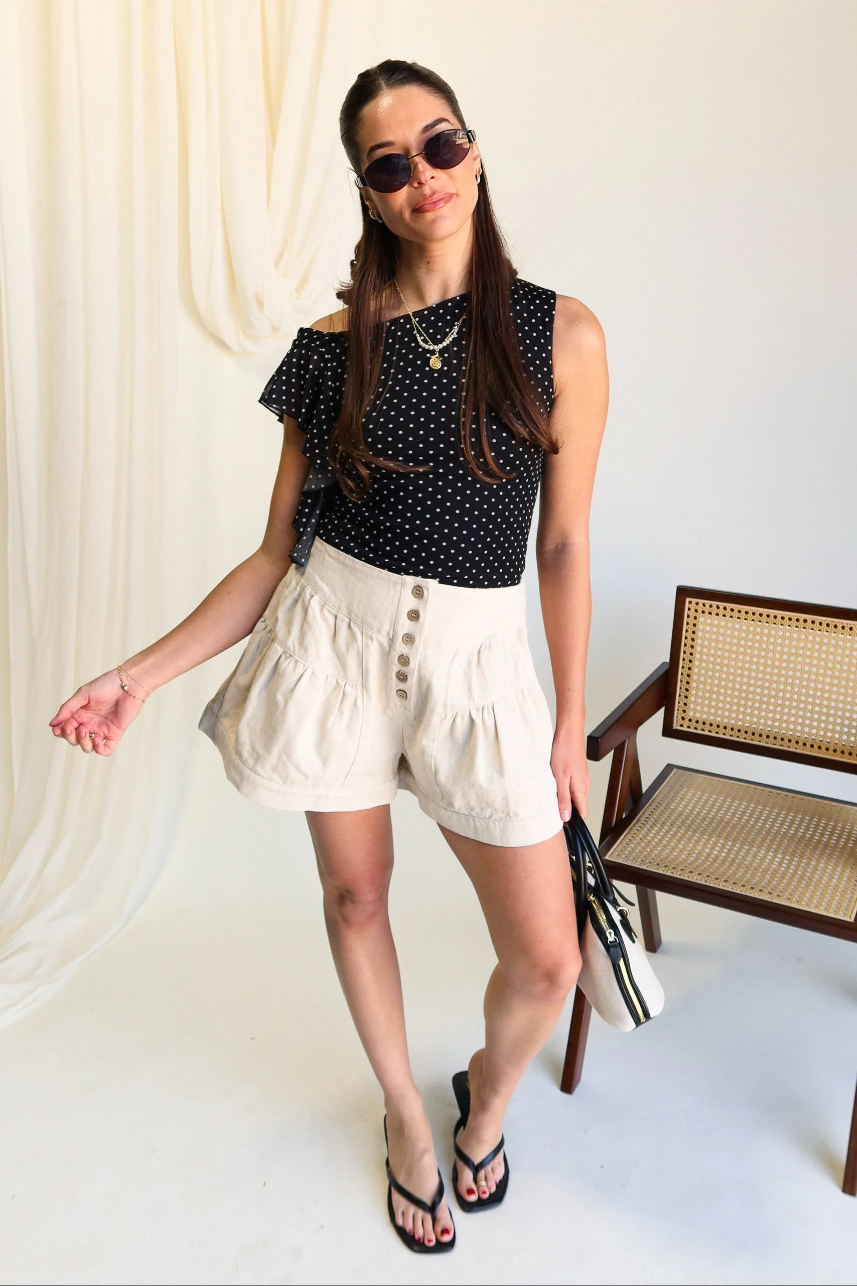 Averie Beige Tiered Button-Up Shorts - Image 5