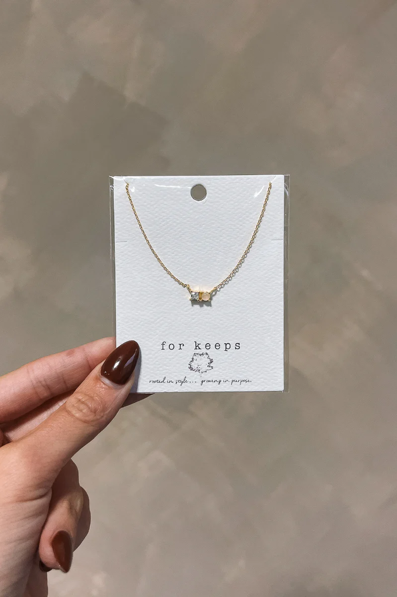 Avery Rhinestone & White Stone Gold Dipped Necklace