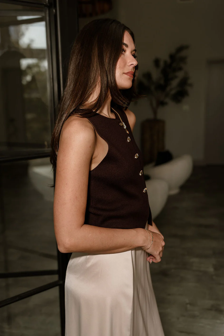 Ayla Dark Brown & Gold Vest - Image 9