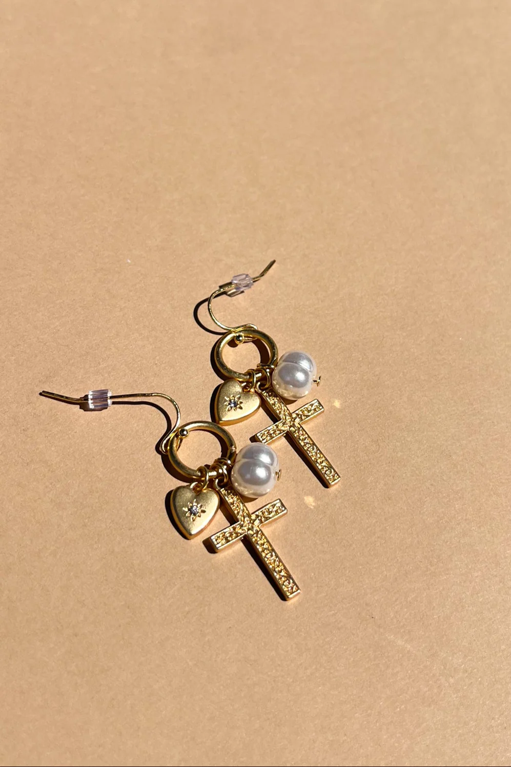 Ayla Gold & Pearl Charm Huggie Dangle Earring - Image 2