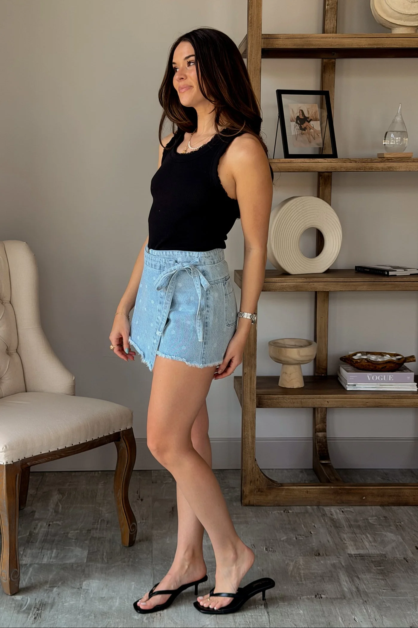 Ayla Polka Dot Denim Skort - Image 5