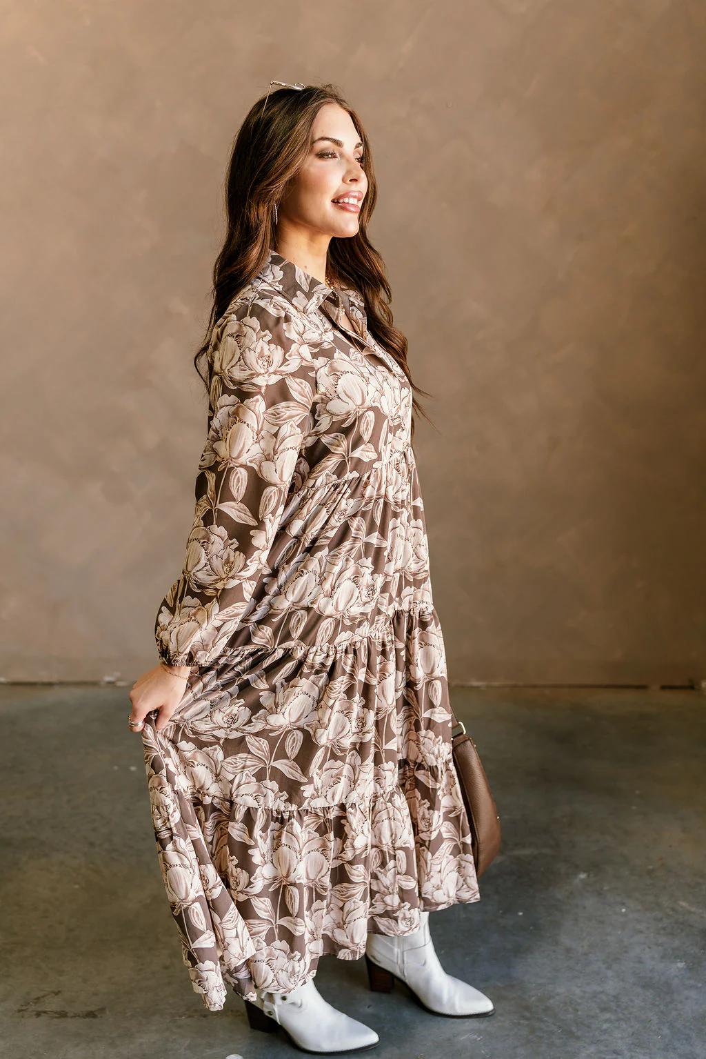 Bailey Mocha Floral Midi Dress - Image 4