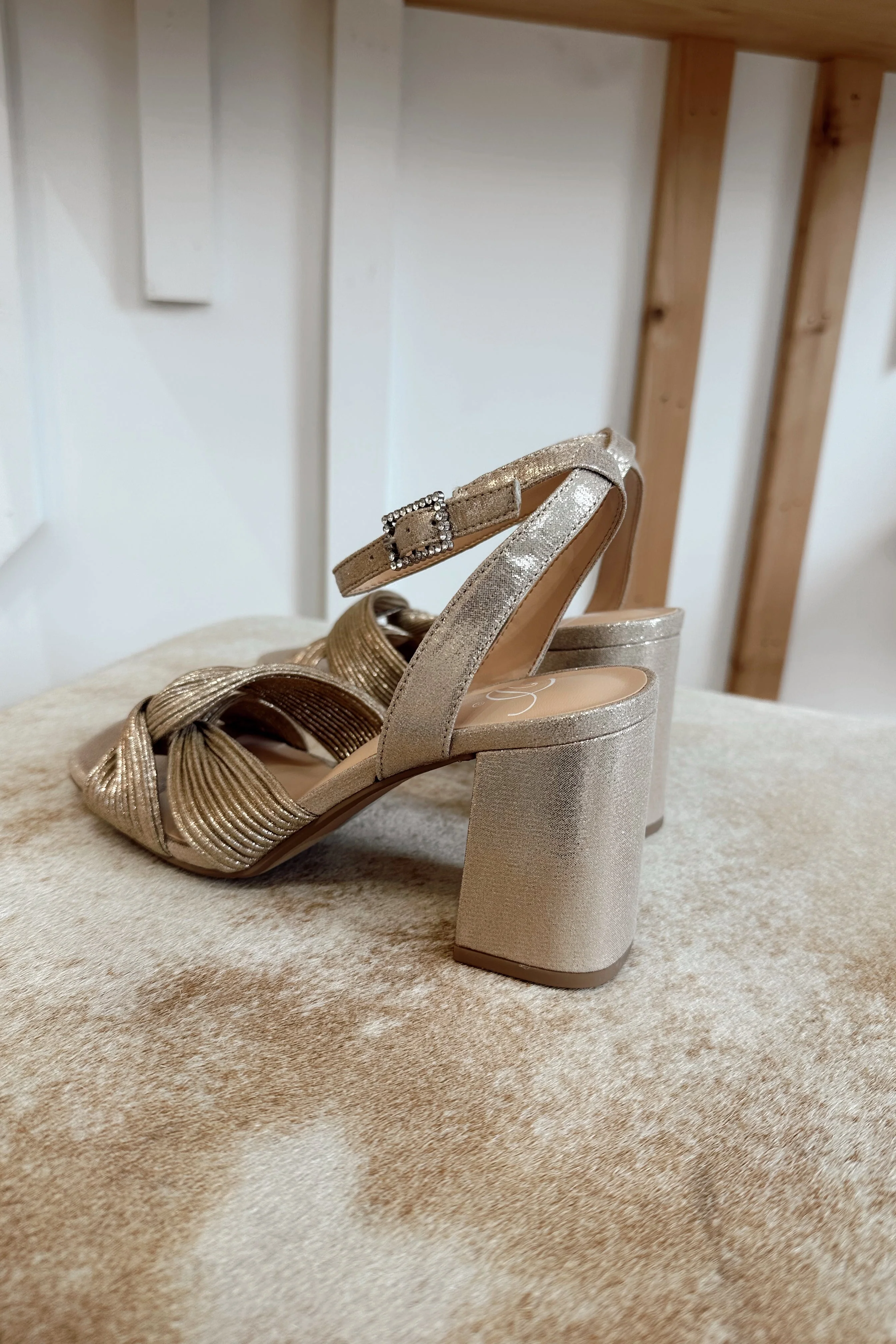 Baron Gold Twist Strap Block Heel - Image 9