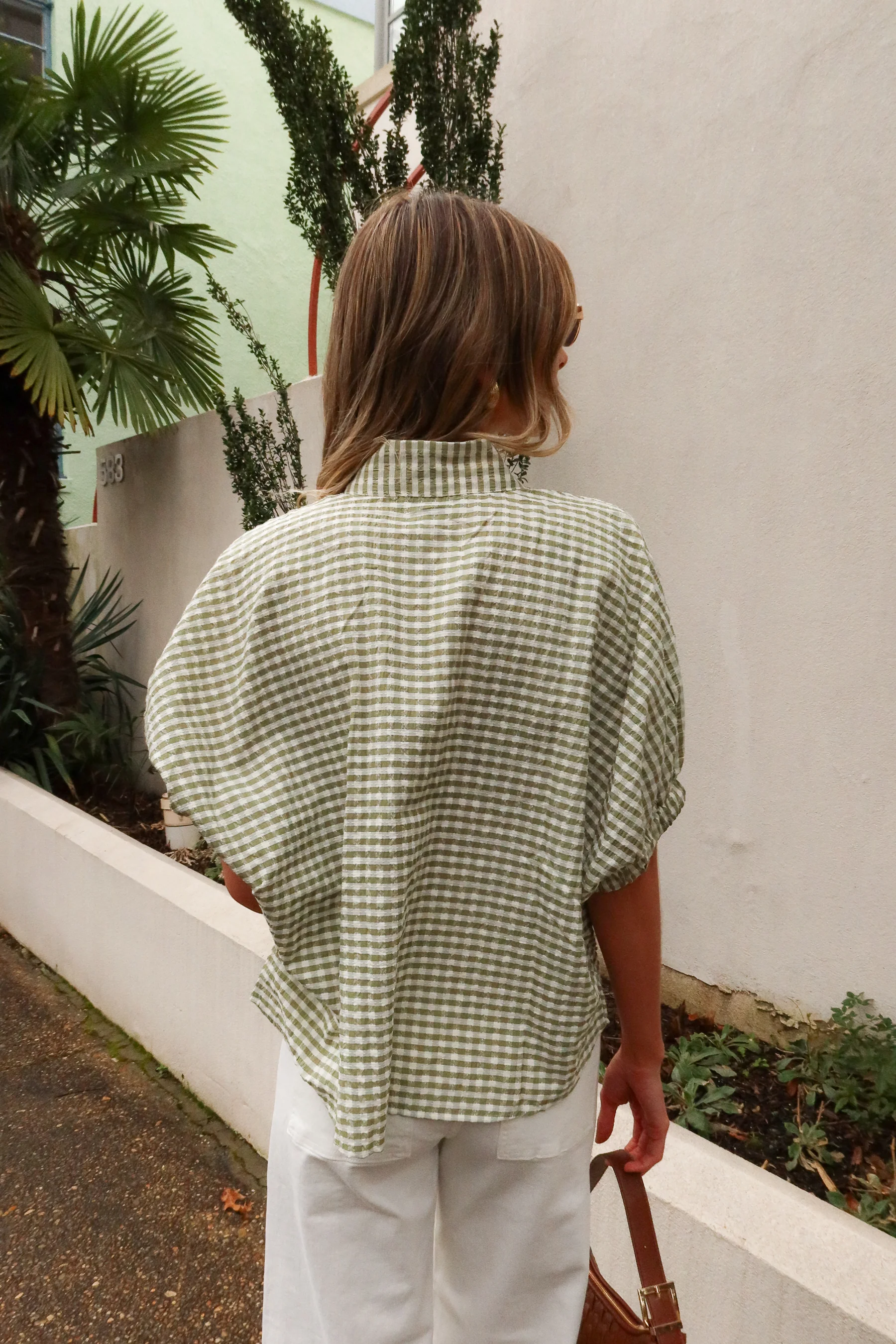 Becca Green Gingham Short Sleeve Top - Image 7