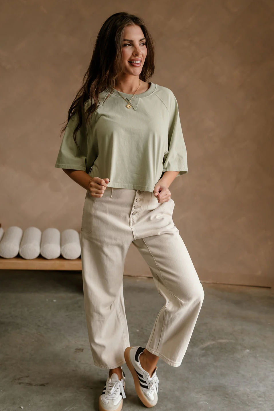 Becca Sage Cropped Short Sleeve Top - Image 3